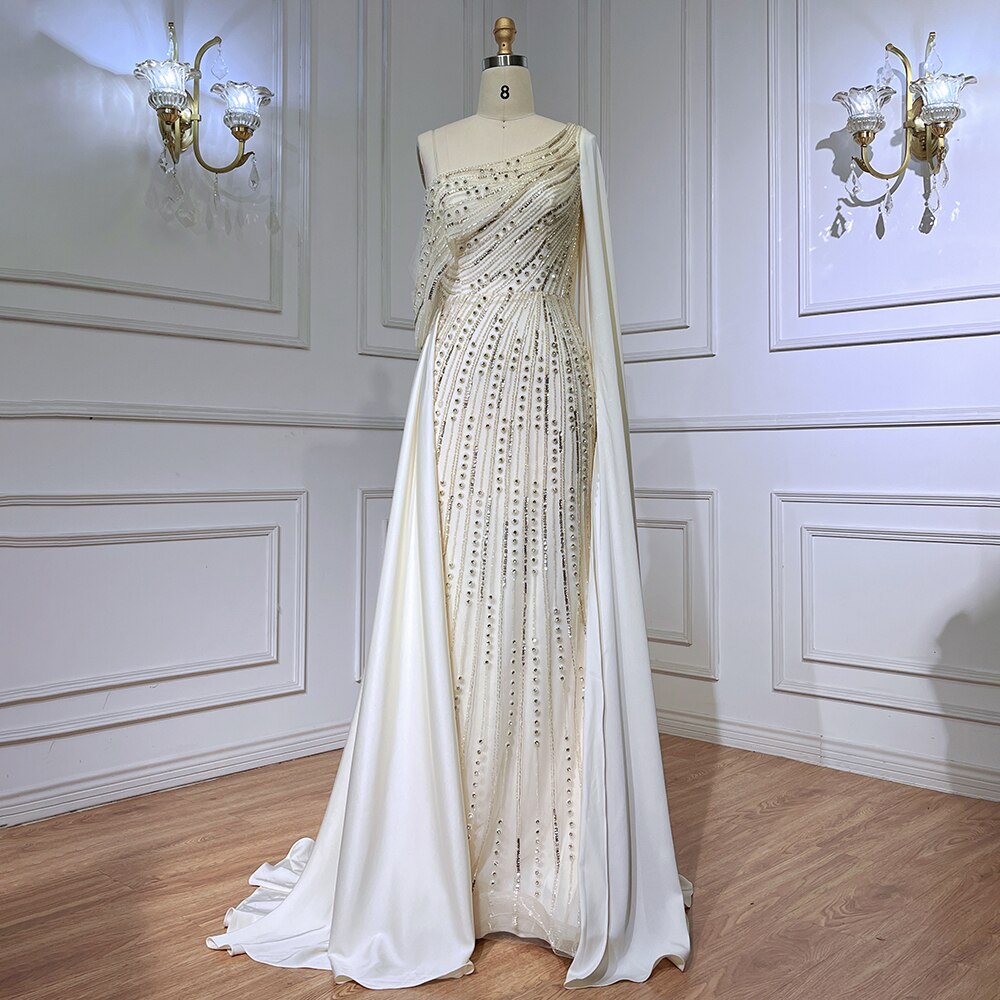 Pink Cape Sleeve Elegant Mermaid Beaded Luxury Evening Dresses Gowns 2025 For Woman Wedding Party LA71694