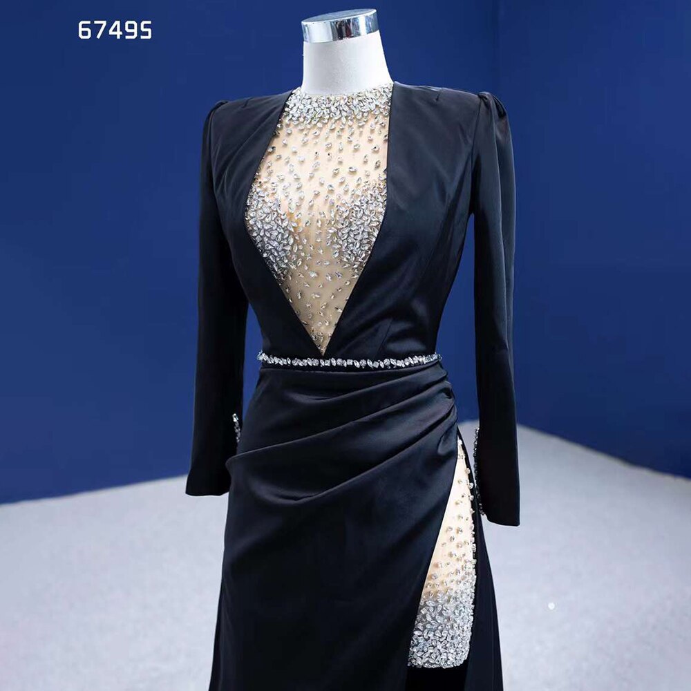 Elegante vestido de noche de sirena negra con cuentas de lujo para mujer, fiesta 2025, alta gama, hecho a medida HM67495
