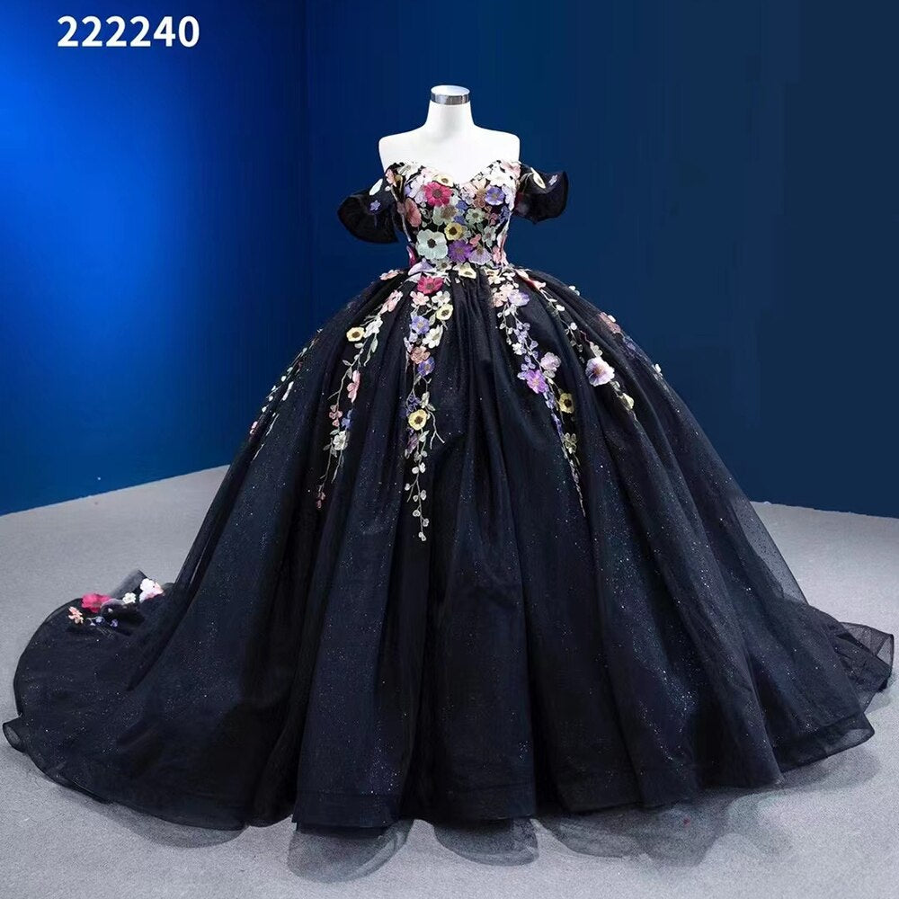 Vestido de novia negro sexy con hombros descubiertos, apliques de lujo y cordones, 2025, alta gama, hecho a medida, HM222240