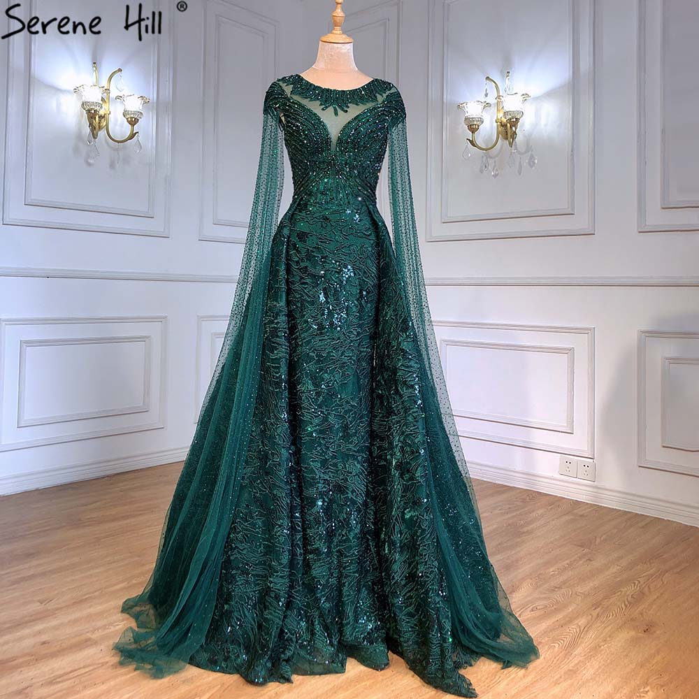 Vestido de noche elegante de sirena con mangas negras y encaje con cuentas, estilo capa, para mujer, fiesta, LA71173