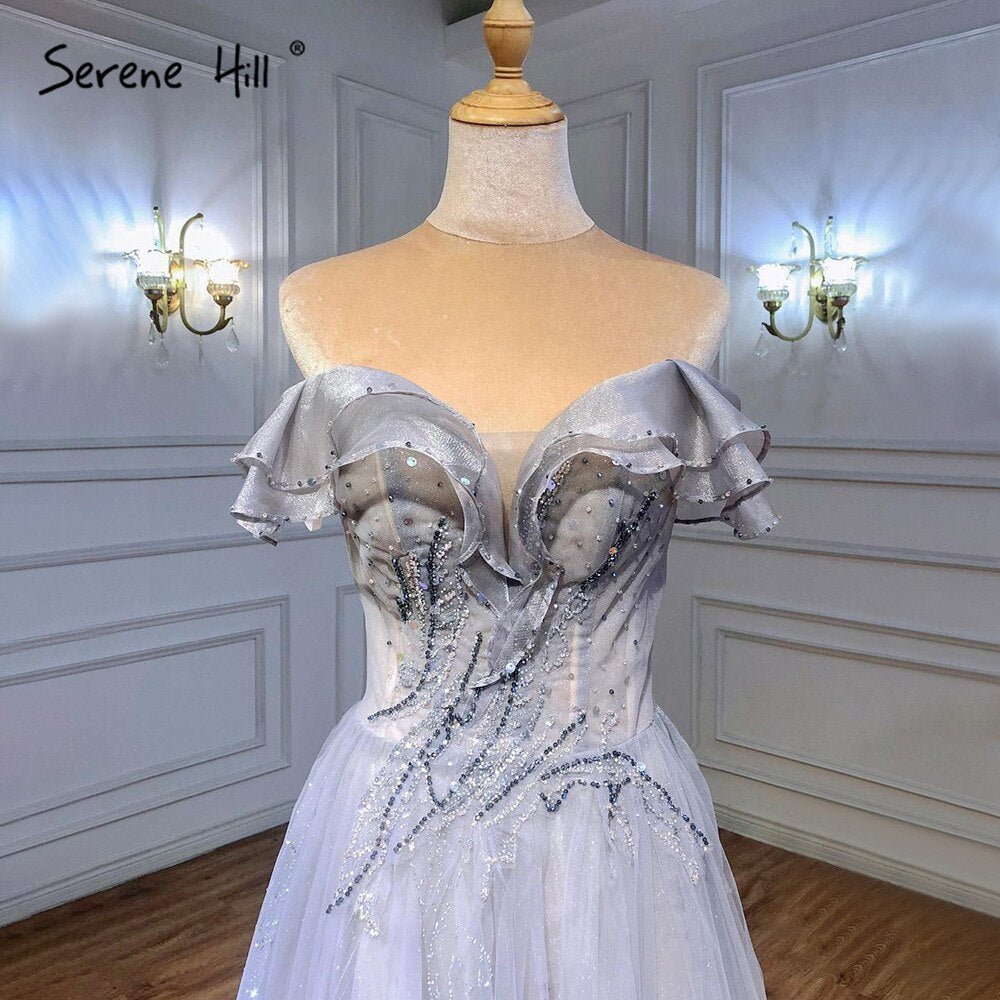 Blau A-linie Sexy Abendkleider Kleider 2025 Perlen Ärmellose Für Frauen Hochzeit Party LA71148