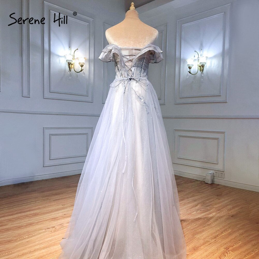 Blau A-linie Sexy Abendkleider Kleider 2025 Perlen Ärmellose Für Frauen Hochzeit Party LA71148
