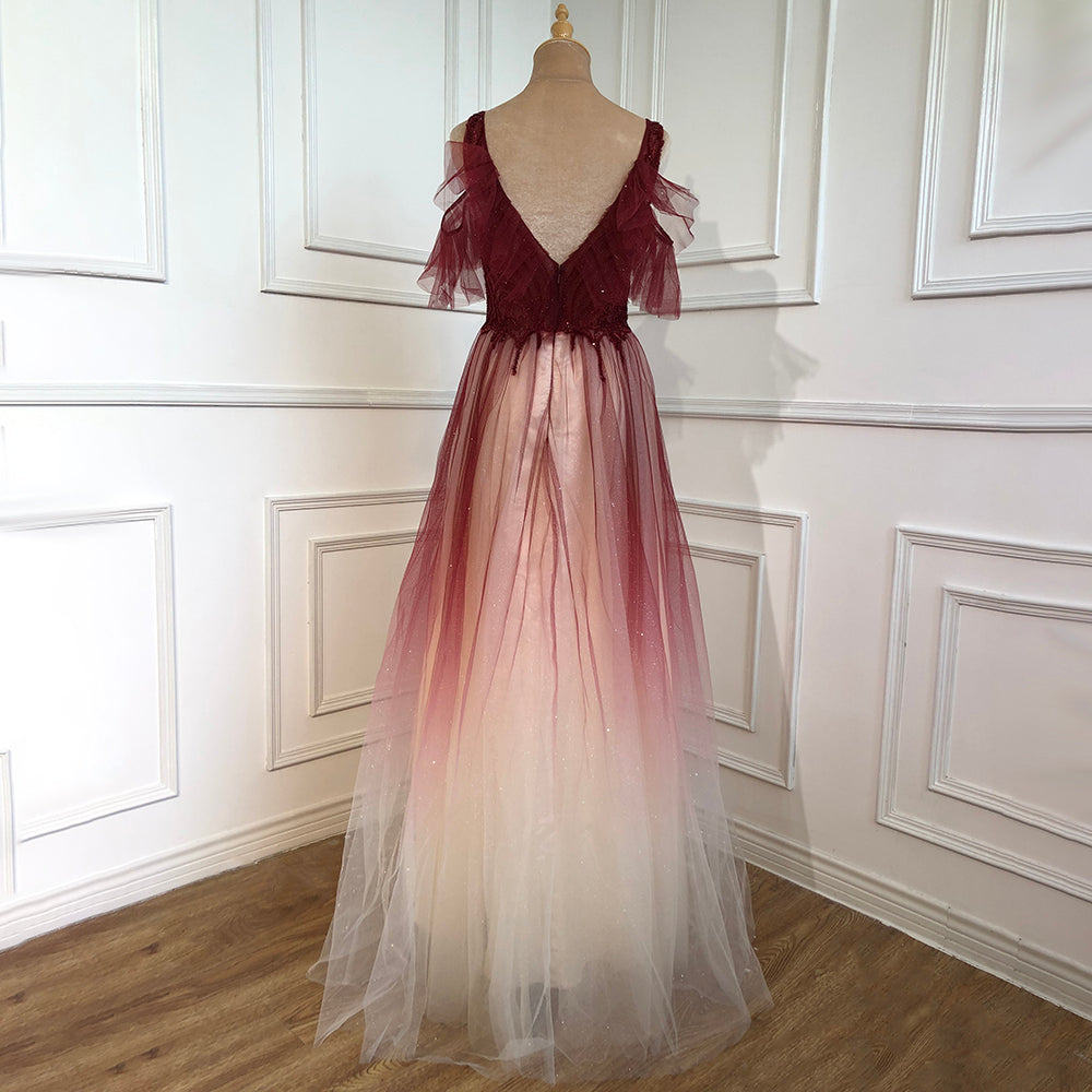 En oferta, sin devolución ni reembolso, vestido de noche azul de corte A, sexy, con cuentas, de lujo, para mujer, para fiesta de boda, LA70775