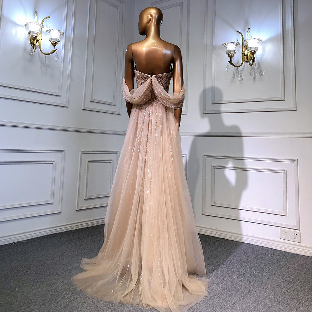 Vestido de noche azul de corte sirena con abertura alta, elegante, de lujo, con cuentas, para mujer, fiesta, LA71595