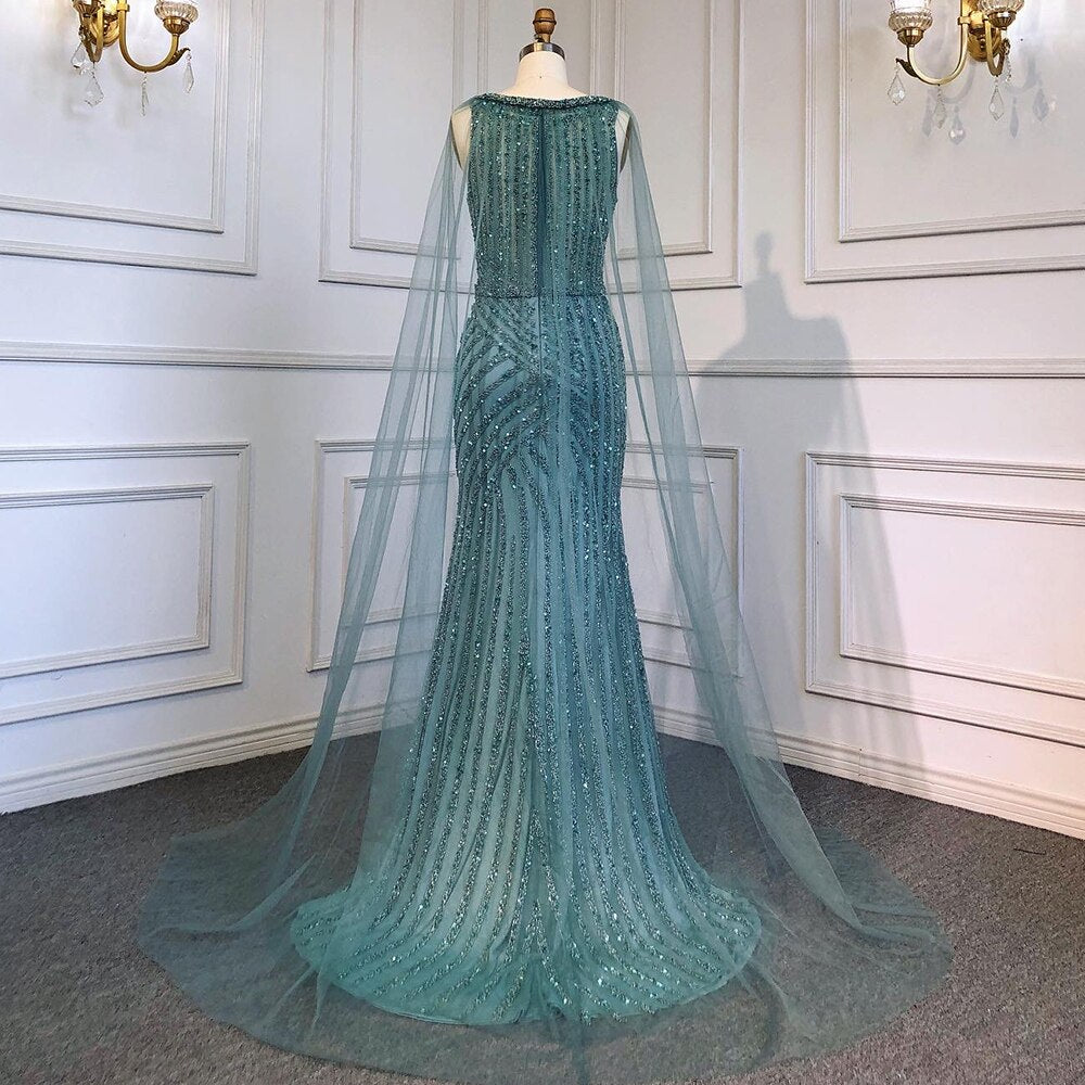 En oferta, sin devolución ni reembolso, vestido de noche azul de lujo con abertura alta, elegante vestido de sirena con cuentas 2025 para mujer, fiesta LA71580