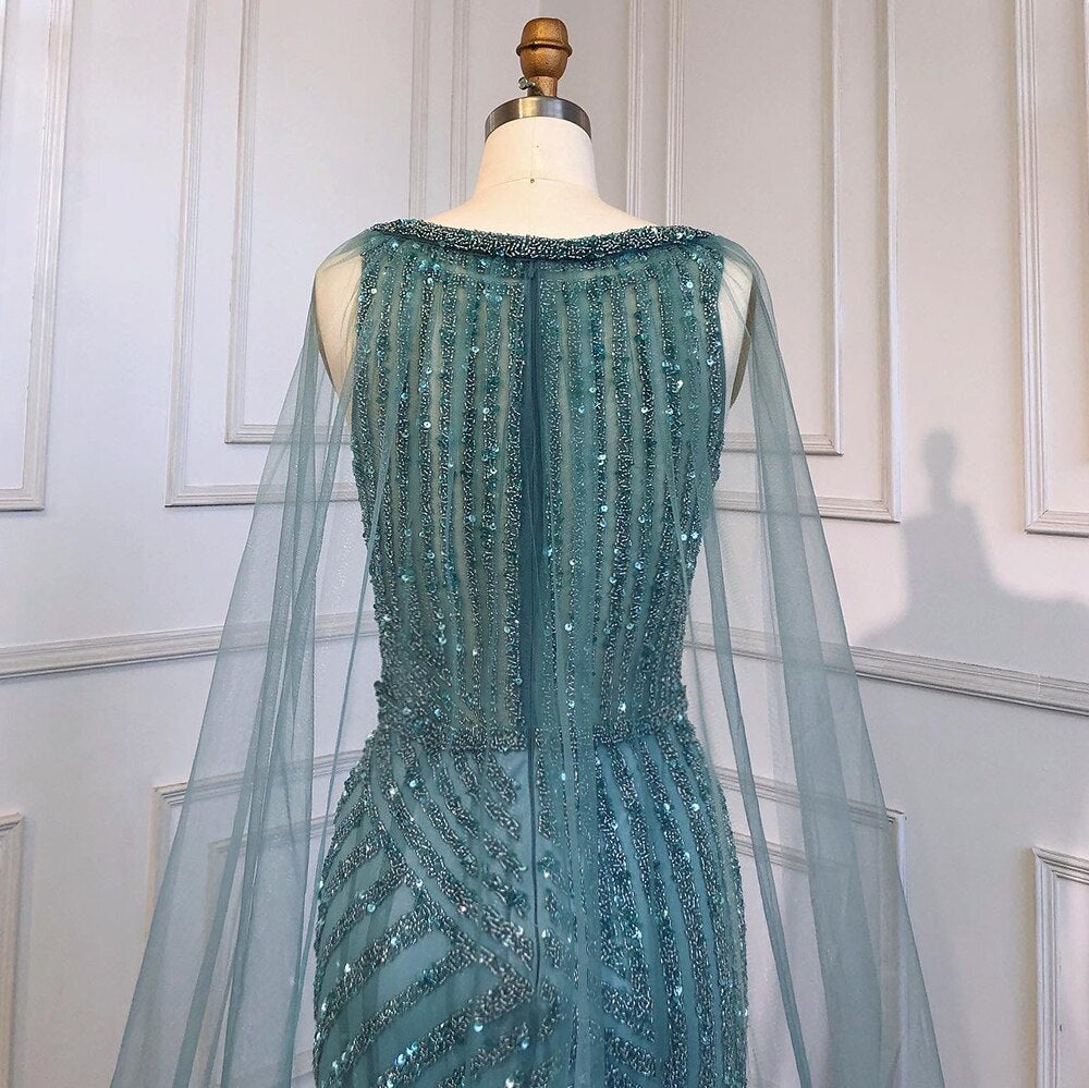 En oferta, sin devolución ni reembolso, vestido de noche azul de lujo con abertura alta, elegante vestido de sirena con cuentas 2025 para mujer, fiesta LA71580