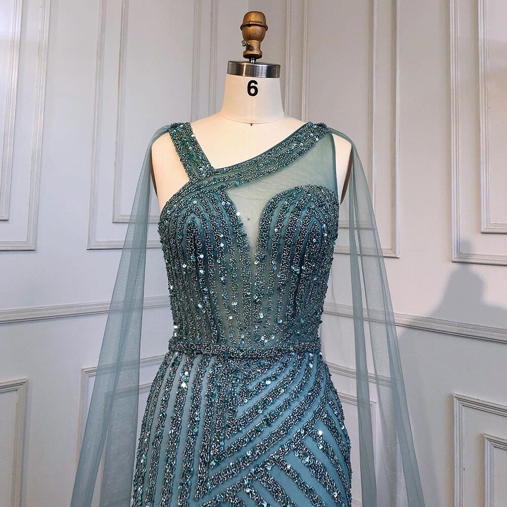 En oferta, sin devolución ni reembolso, vestido de noche azul de lujo con abertura alta, elegante vestido de sirena con cuentas 2025 para mujer, fiesta LA71580