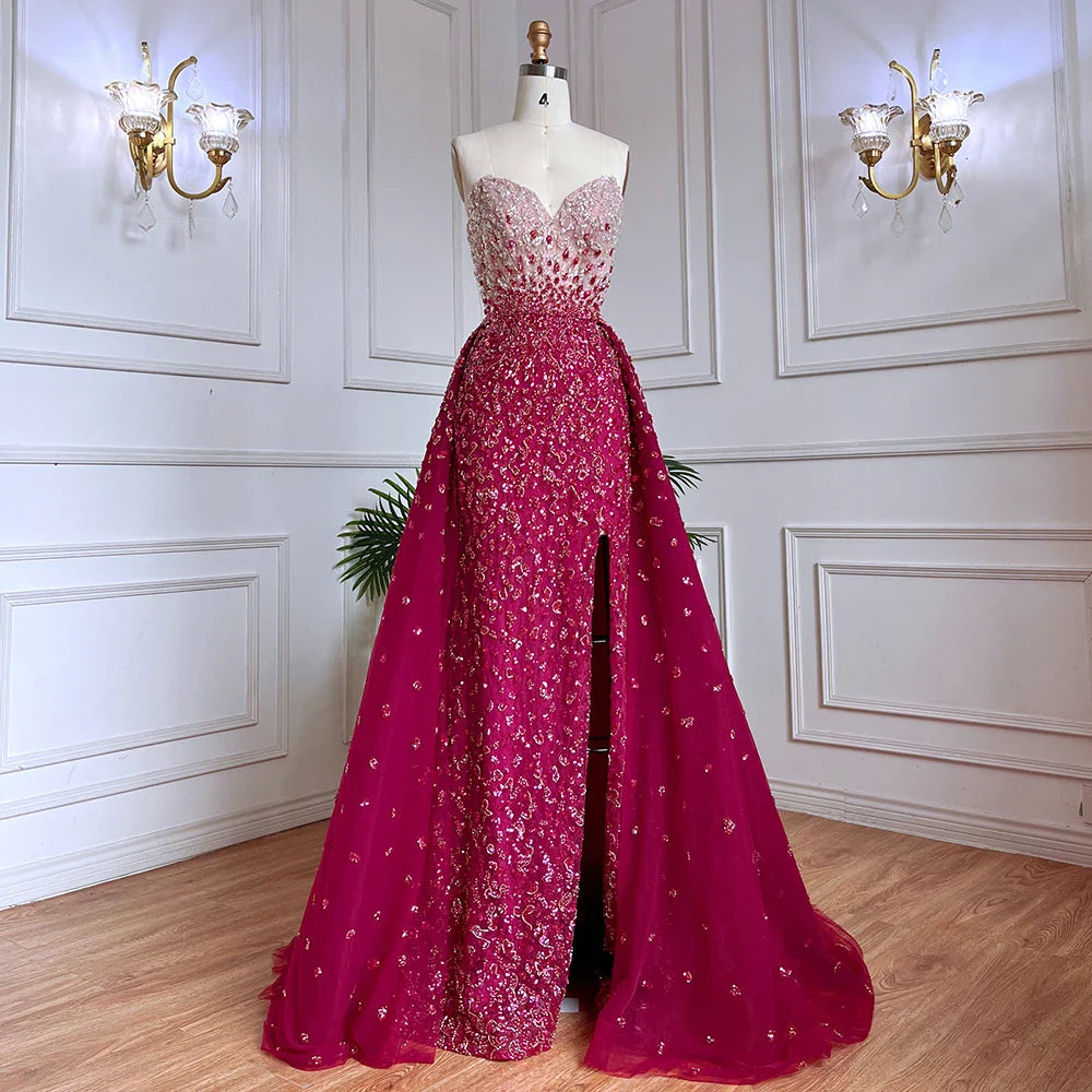 Vestido de fiesta azul de corte sirena con abertura alta y falda corazón, sin tirantes y con cuentas, para mujer, noche formal, 2025, LA71796