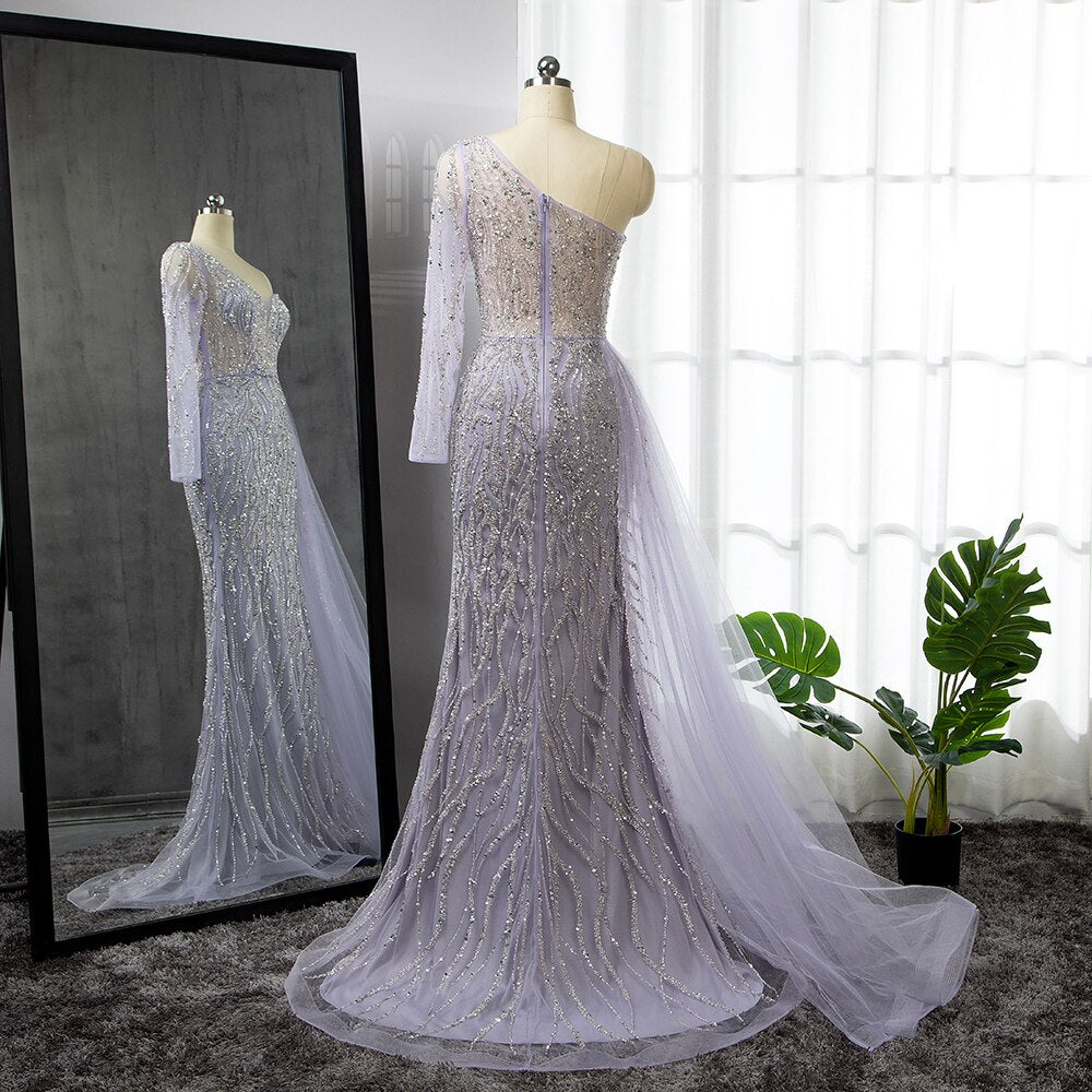 Blaue Meerjungfrau Sexy Elegant Eine Schulter Abendkleider Kleider Perlen Luxus 2025 Für Frauen Party LA71629