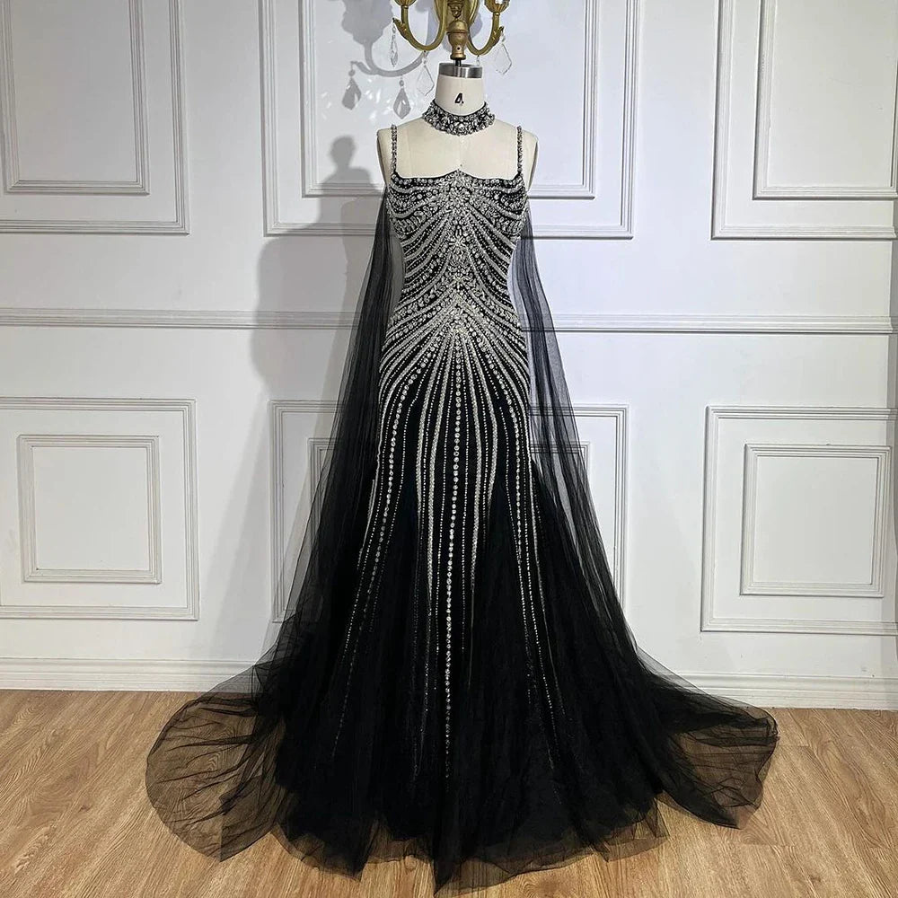 Vestido de noche de lujo con tirantes finos, estilo sirena, con cuentas y cordones, para mujer, para fiesta de boda, LA72440