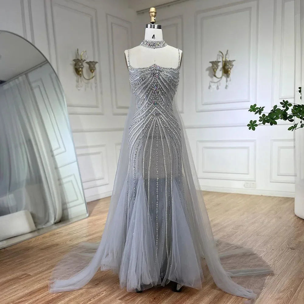Vestido de noche de lujo con tirantes finos, estilo sirena, con cuentas y cordones, para mujer, para fiesta de boda, LA72440