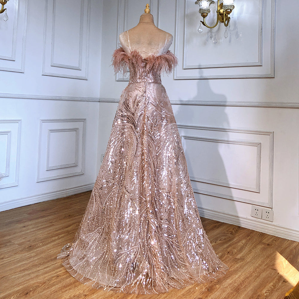 Blush Rose Strapless Luxe Avond Jurken 2025 Kralen Feather A-lijn Für Frauen Party LA71560