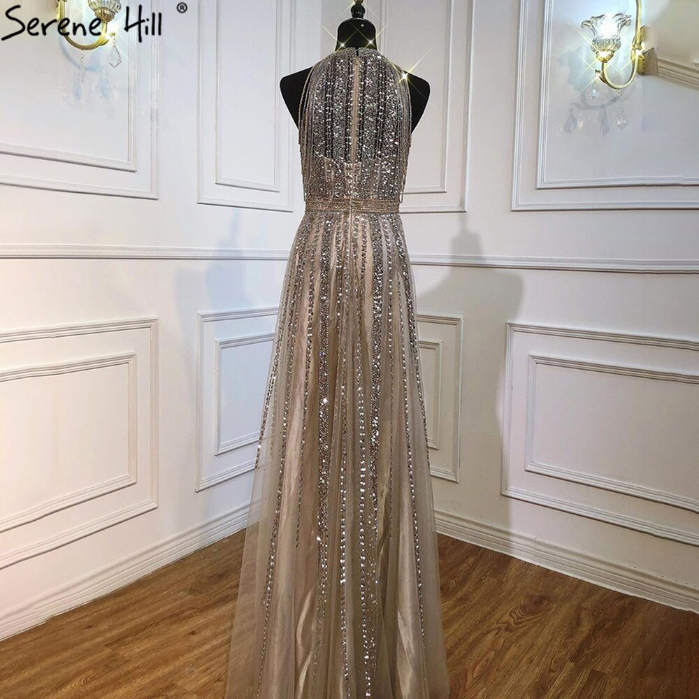 Vestidos de noche marrones de lujo, corte A, 2025, con borlas y cuentas, sexys para mujer, para fiesta, LA71085