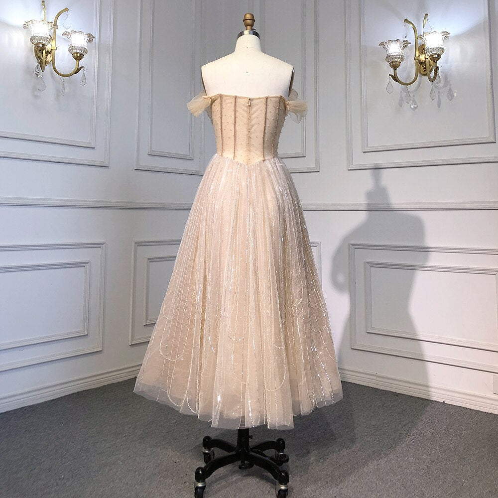 Vestido de noche elegante color caramelo, corte A, largo hasta los tobillos, con cuentas y apliques, para mujer, vestido formal de fiesta LA71732