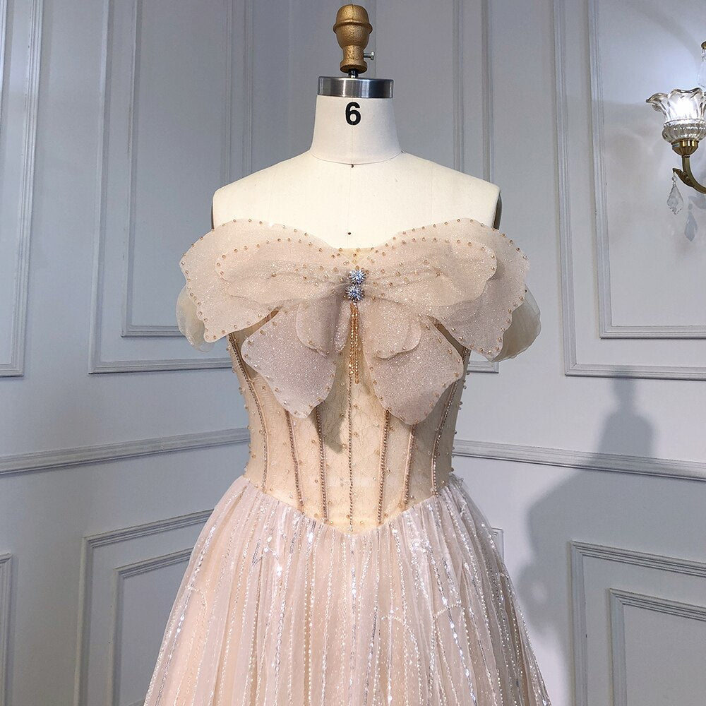 Vestido de noche elegante color caramelo, corte A, largo hasta los tobillos, con cuentas y apliques, para mujer, vestido formal de fiesta LA71732