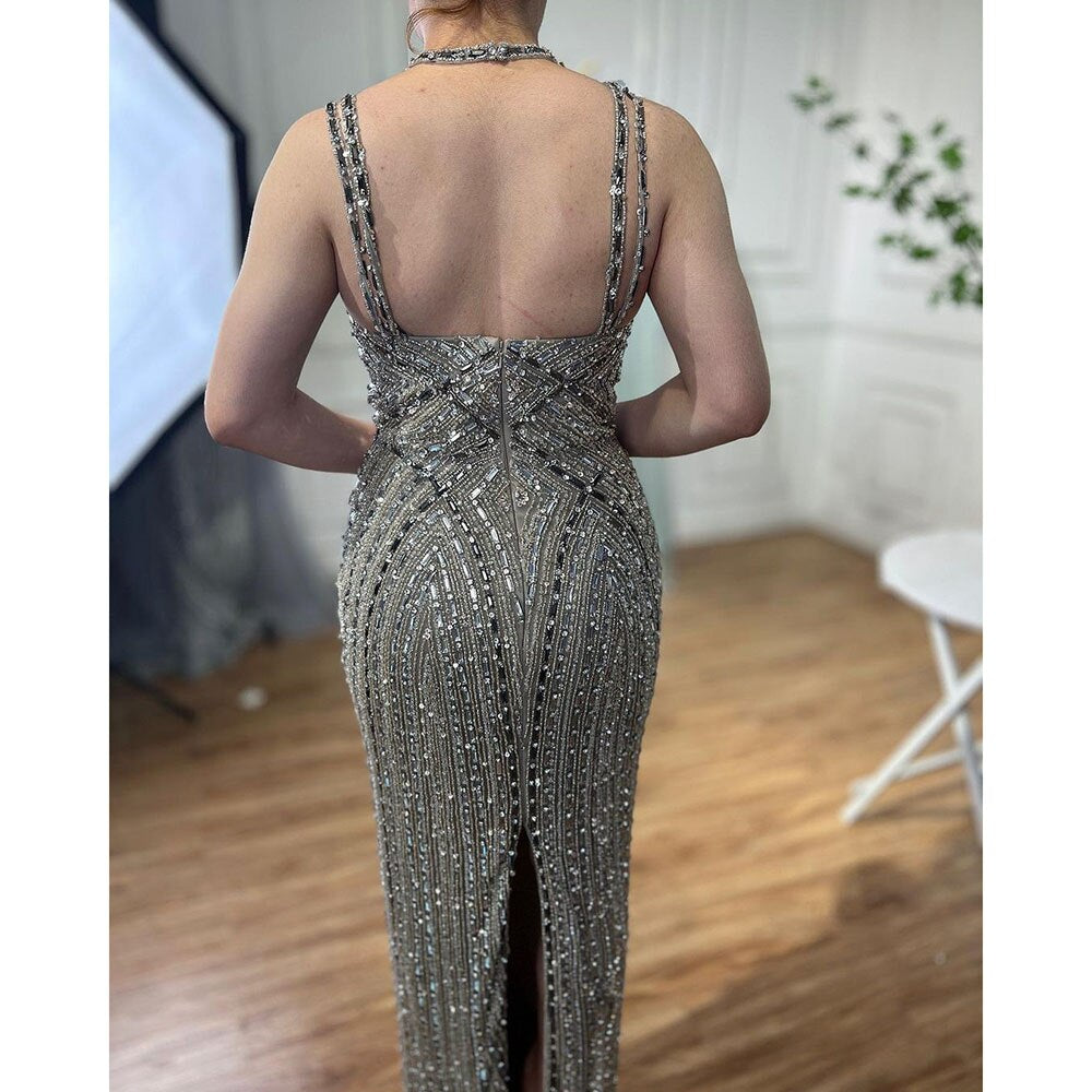 Vestidos de noche de sirena color caramelo con mangas capa, vestidos de fiesta árabes de lujo con cuentas 2025 para mujer LA72053A