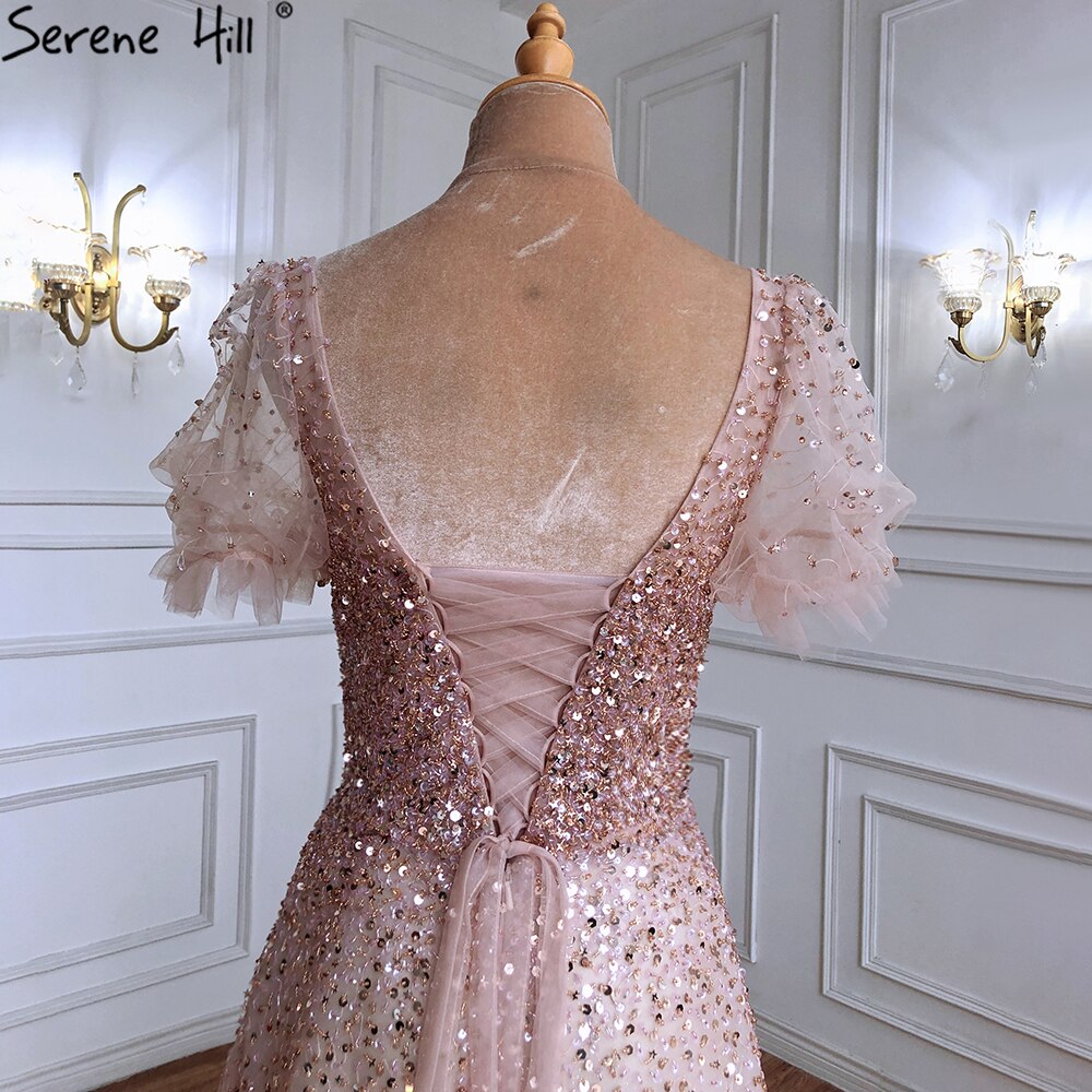 Champagne A-Line Sexy Evening Dresses Gowns 2025 Sparkle Beaded Lace Up For Women Party LA71153