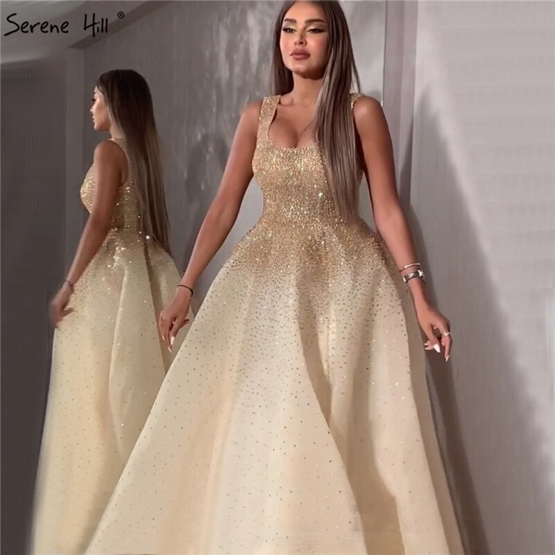 Vestido de noche de lujo estilo Dubái, corte A, con cuentas de cristal, sexy, con cordones, para mujer, para boda o fiesta, LA70232
