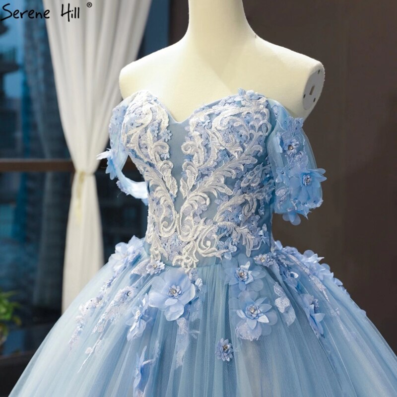 Vestido de noche azul agua clara 2025, sin mangas, hecho a mano, con flores y diamantes, vestido formal HM66706