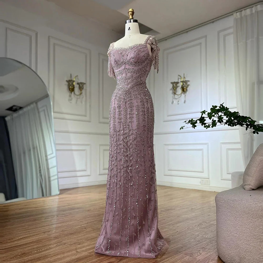Rosa Elegantes Meerjungfrau Abendkleid mit Perlen LA72787