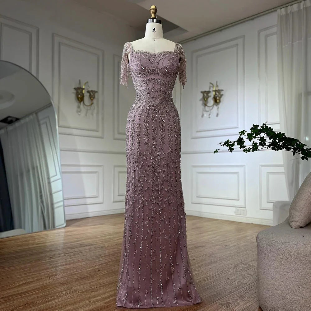 Rosa Elegantes Meerjungfrau Abendkleid mit Perlen LA72787