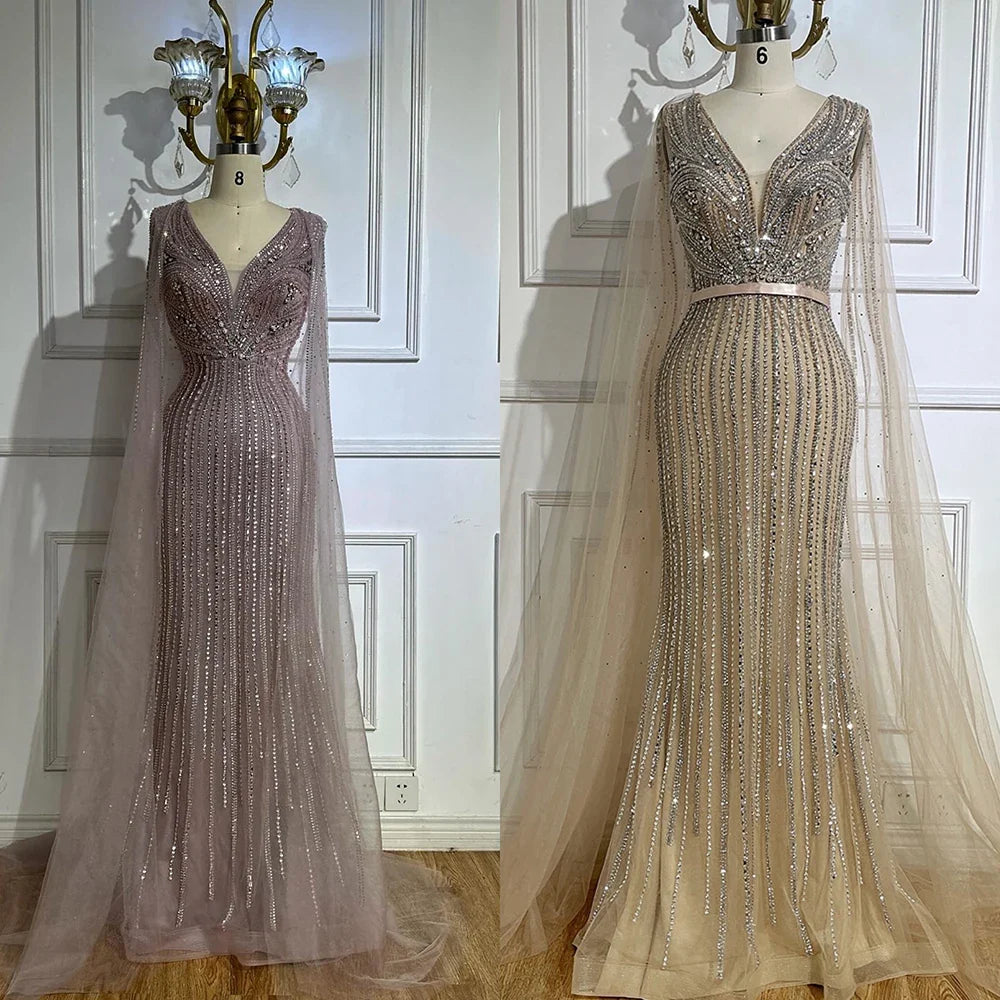 Vestidos de noche con mangas largas y cuentas rosas para mujer, ideal para bodas 2025 LA72864