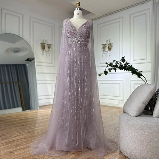 Vestidos de noche con mangas largas y cuentas rosas para mujer, ideal para bodas 2025 LA72864