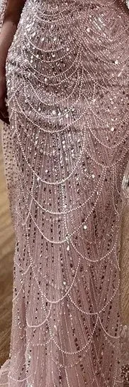 Vestido de noche árabe de sirena color piel con cuentas y falda desmontable para ocasiones formales 2025 LA72243A