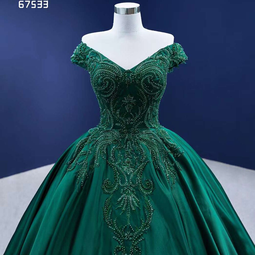 Vestido de novia verde oscuro de alta gama, sexy, con hombros descubiertos, de lujo, con encaje y cuentas, hecho a medida, HM67533, 2025