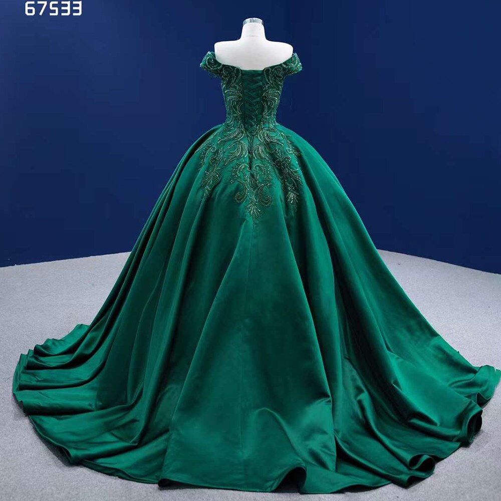Vestido de novia verde oscuro de alta gama, sexy, con hombros descubiertos, de lujo, con encaje y cuentas, hecho a medida, HM67533, 2025