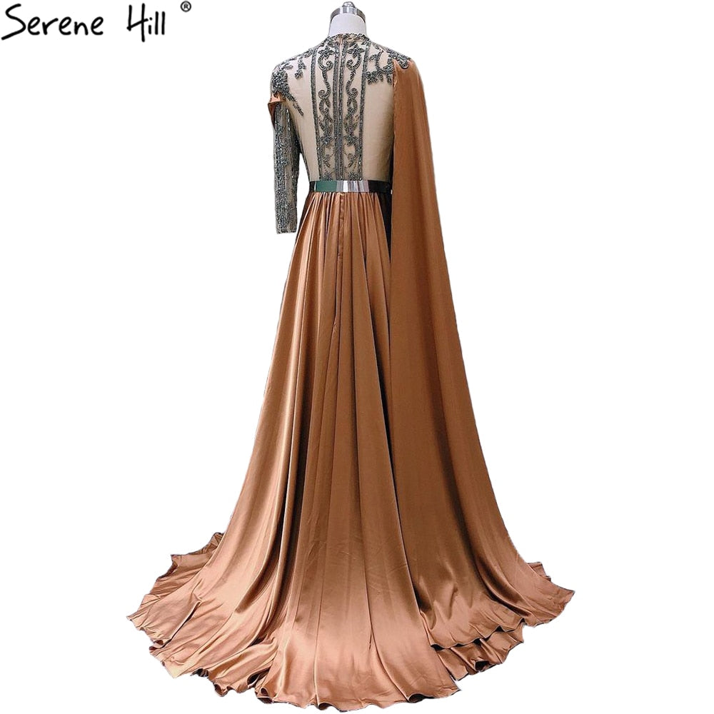 Vestido de noche de diseñador de satén suave con abertura alta, un hombro, con cuentas, corte A, para mujer, fiesta, LA70751
