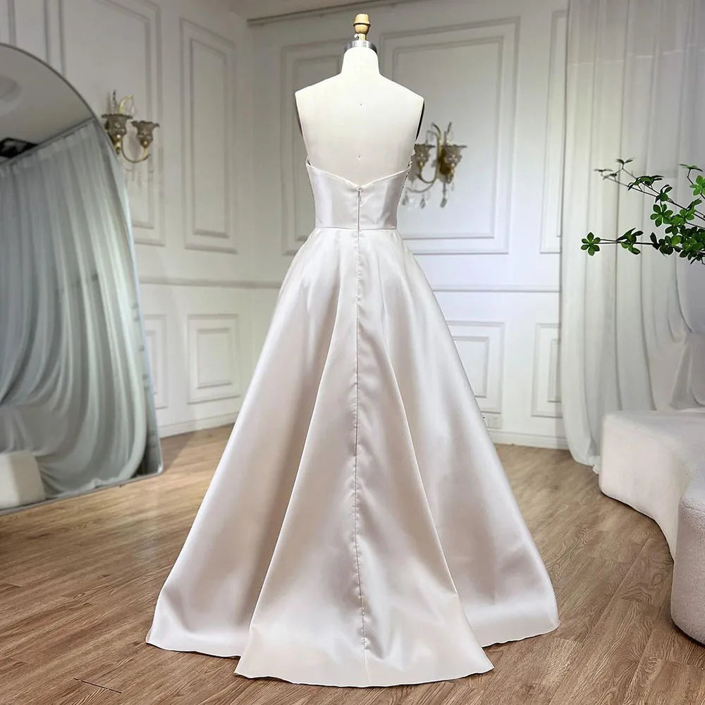 Luxus Perlen Schmetterling Beige Abendkleider für Frauen Hochzeit 2025 Elegante Schatz Satin Prom Party Kleider LA72195