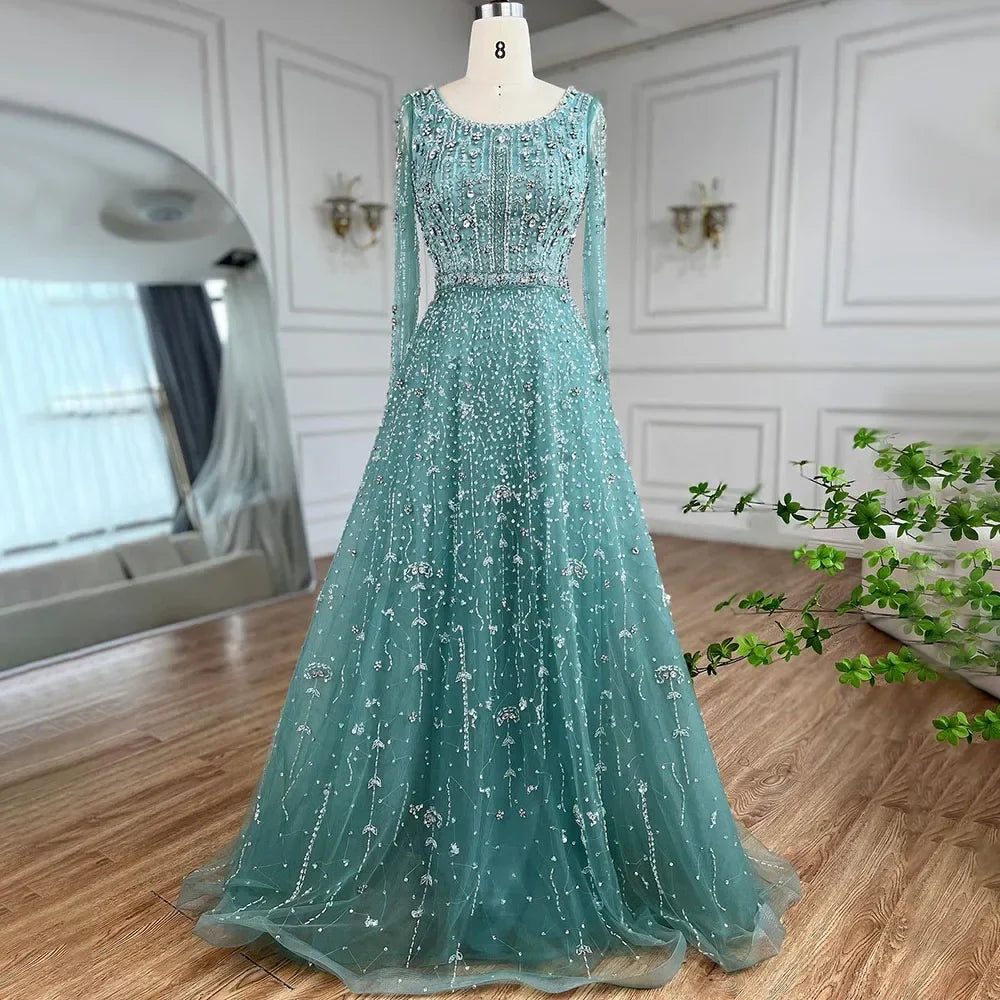 Vestidos de noche de lujo de diseñador árabe de Dubái, color nude, corte A, con cuentas, para mujer, para boda, fiesta, 2025, LA72088