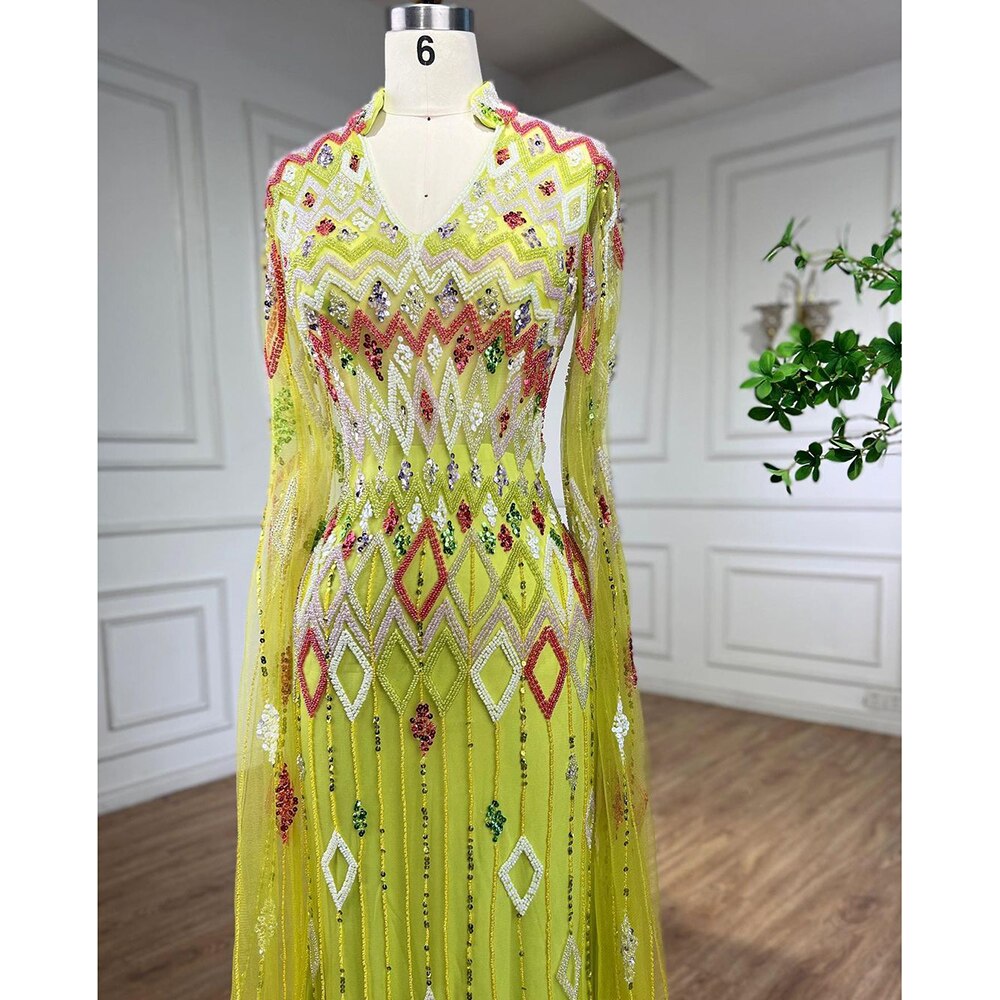 Dubai Designer Grüne Meerjungfrau Arabisch Abendkleid Mit Cape Luxus Formale Kleider für Frauen Hochzeit Party LA72094