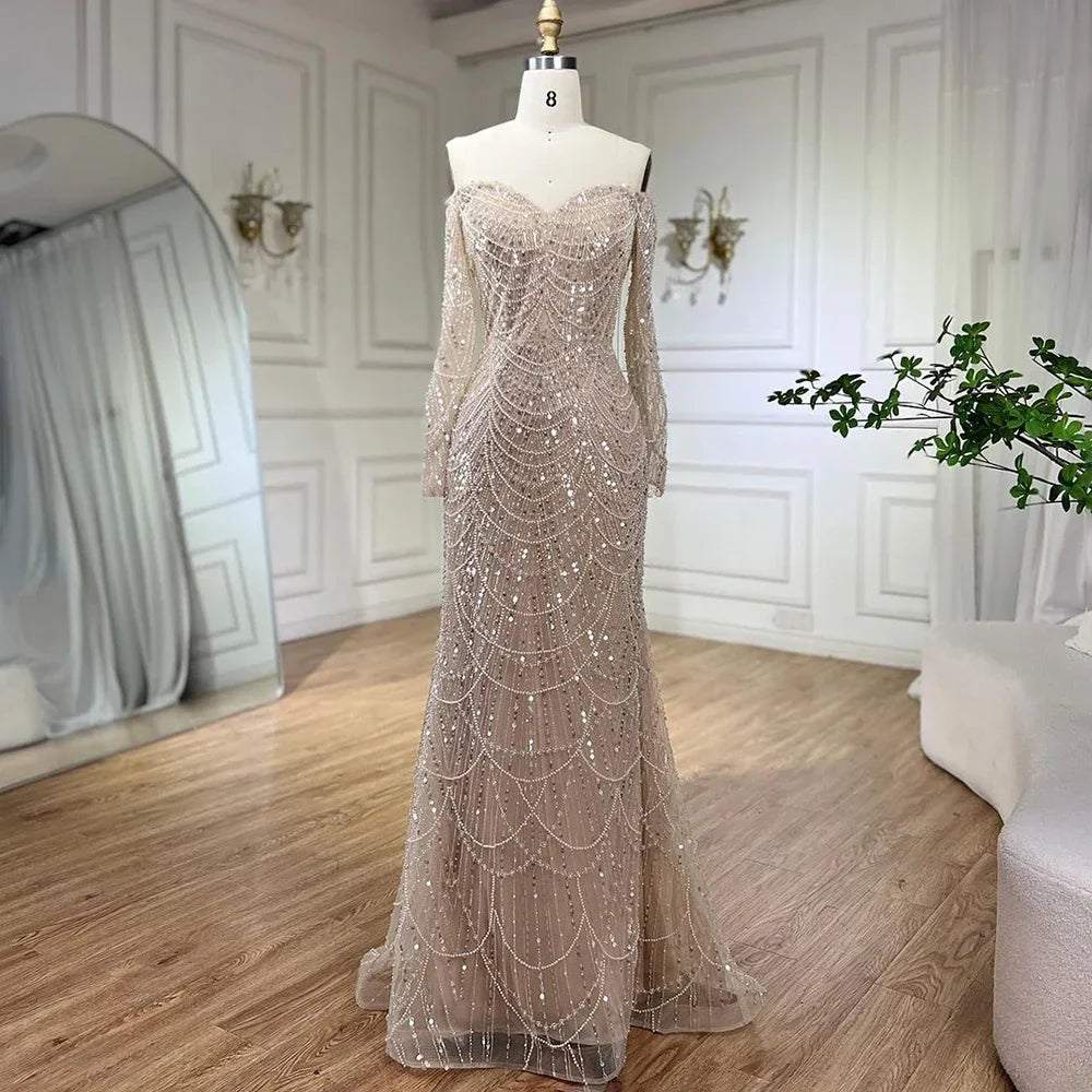 Elegantes schulterfreies Meerjungfrau-Luxus-Abendkleid aus Dubai für Partys LA72243