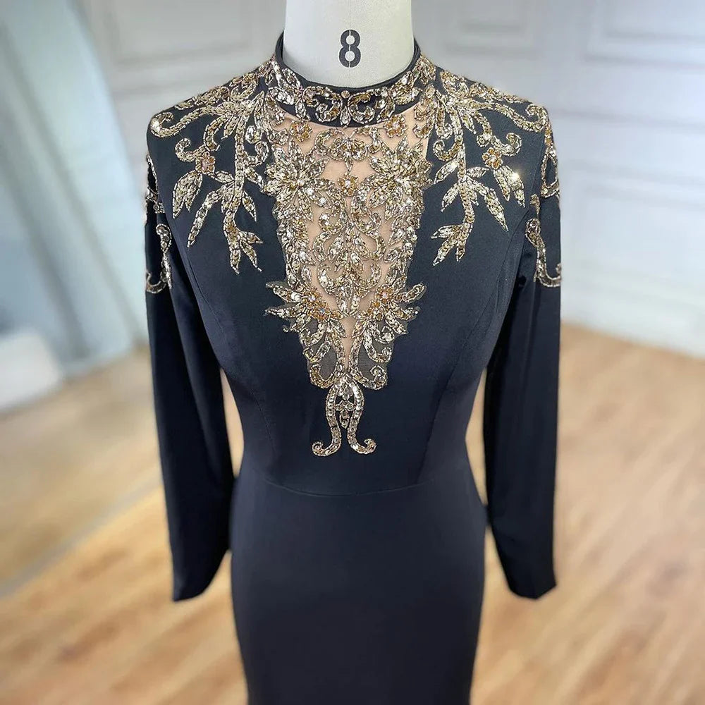 Vestidos de noche árabes de lujo con cuentas y satén estilo sirena de Dubái 2025 para mujer, para fiesta de bodas LA72354