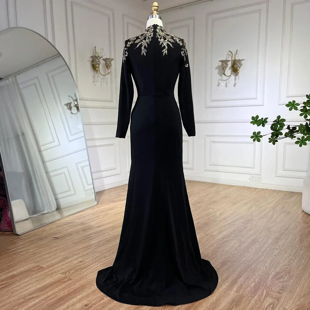 Vestidos de noche árabes de lujo con cuentas y satén estilo sirena de Dubái 2025 para mujer, para fiesta de bodas LA72354