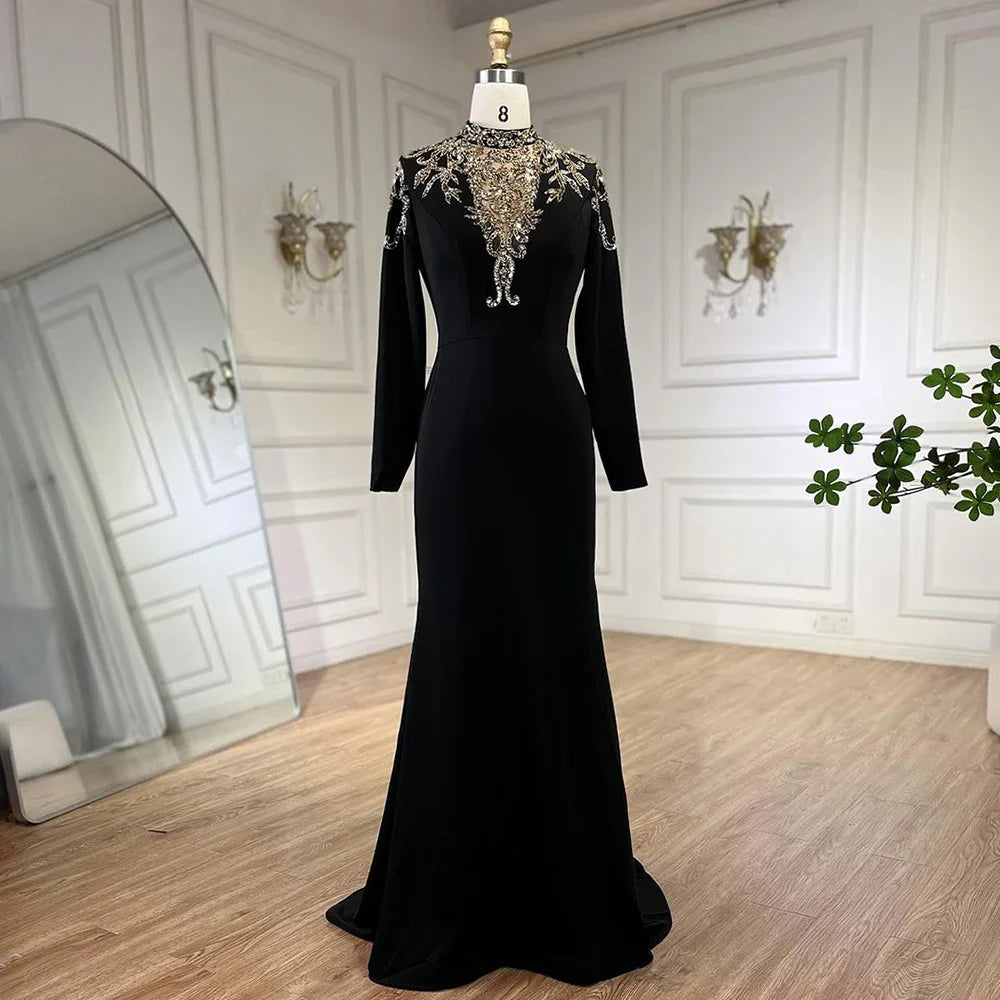Vestidos de noche árabes de lujo con cuentas y satén estilo sirena de Dubái 2025 para mujer, para fiesta de bodas LA72354