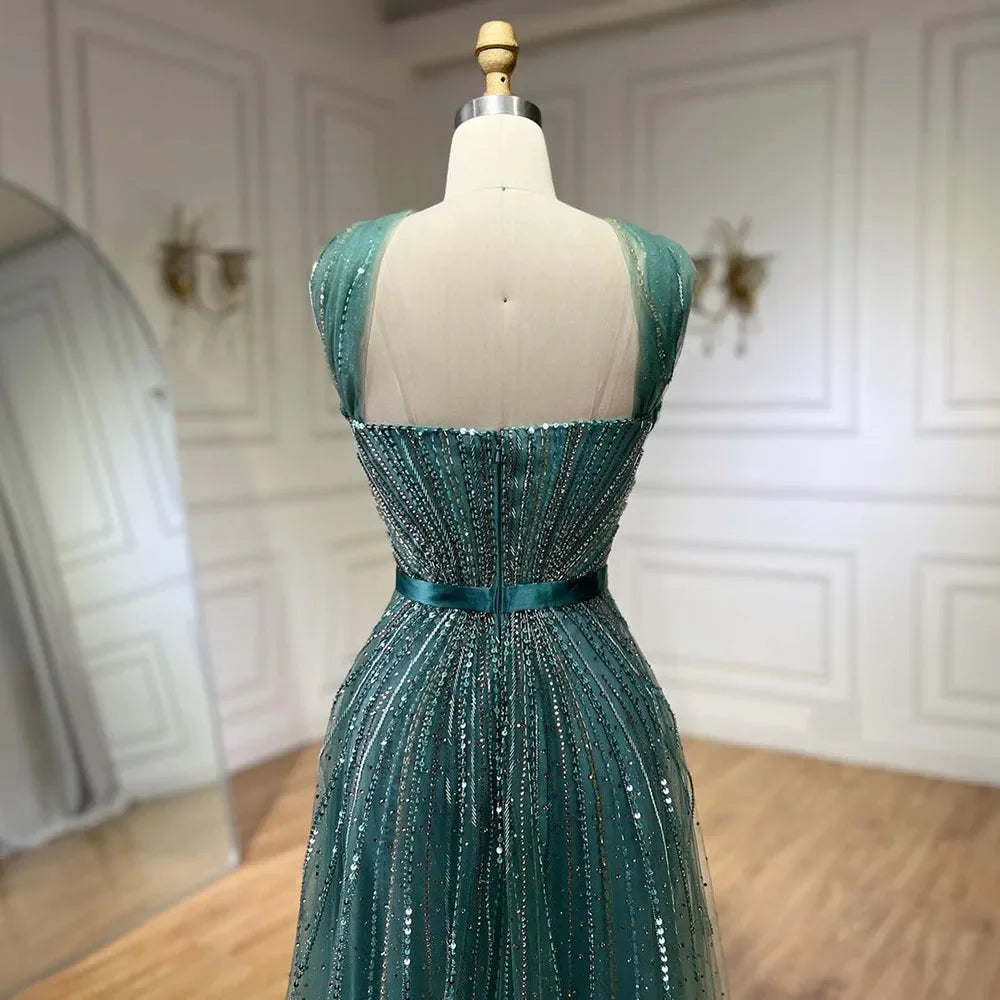 Vestidos de noche de lujo con cuentas y corte sirena con tirantes finos color turquesa de Dubái para mujer, ideal para bodas 2025 LA72322