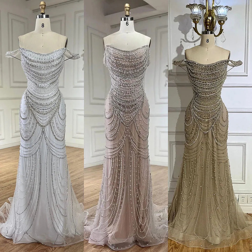 Luxus Kristall Silber Nude Meerjungfrau Dubai Abendkleider LA72253