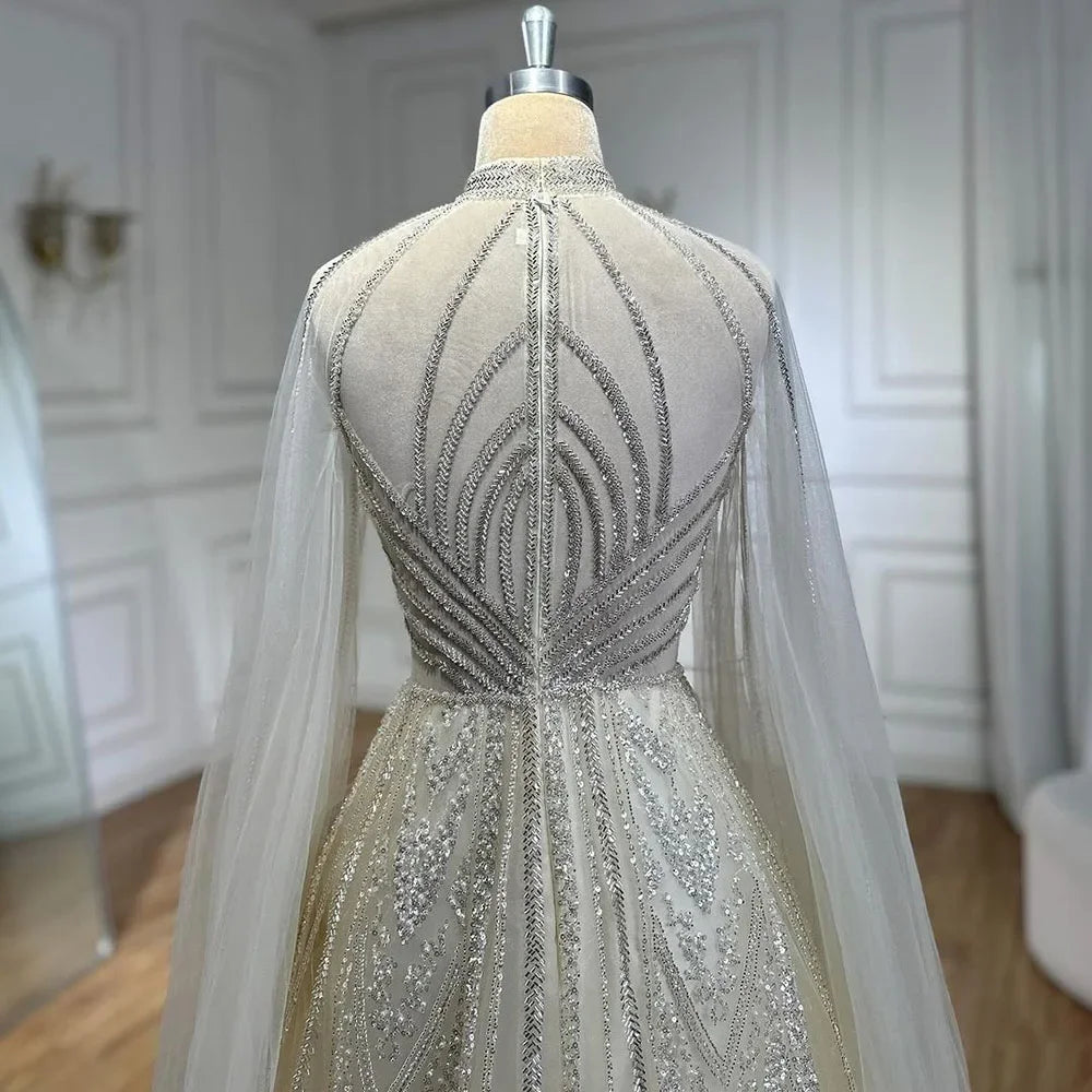 Elegante vestido de noche de lujo con cuentas y mangas abullonadas amarillas de Dubái para mujer, ideal para bodas y fiestas 2025 LA72308