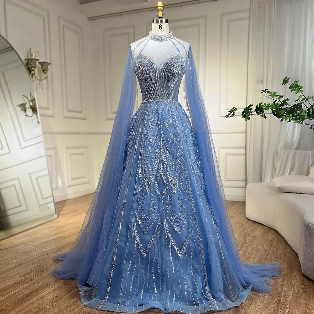 Elegante vestido de noche de lujo con cuentas y mangas abullonadas amarillas de Dubái para mujer, ideal para bodas y fiestas 2025 LA72308