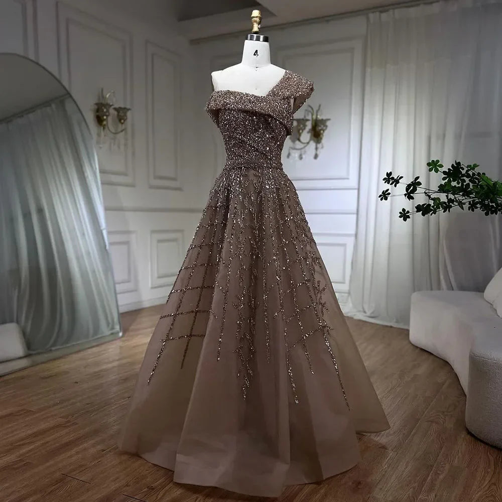 Elegante vestido de noche negro con cuentas, corte A, 2025 - Vestido de lujo con hombros descubiertos para mujer - Vestido largo de fiesta LA72224