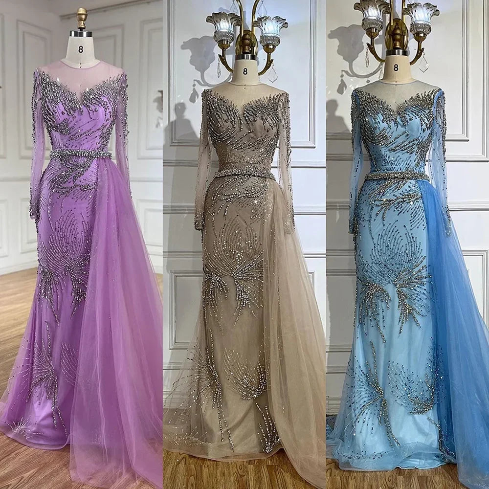 Elegante vestido de noche de sirena morado con falda de cuentas y detalle de cordones para boda femenina 2025 LA72376