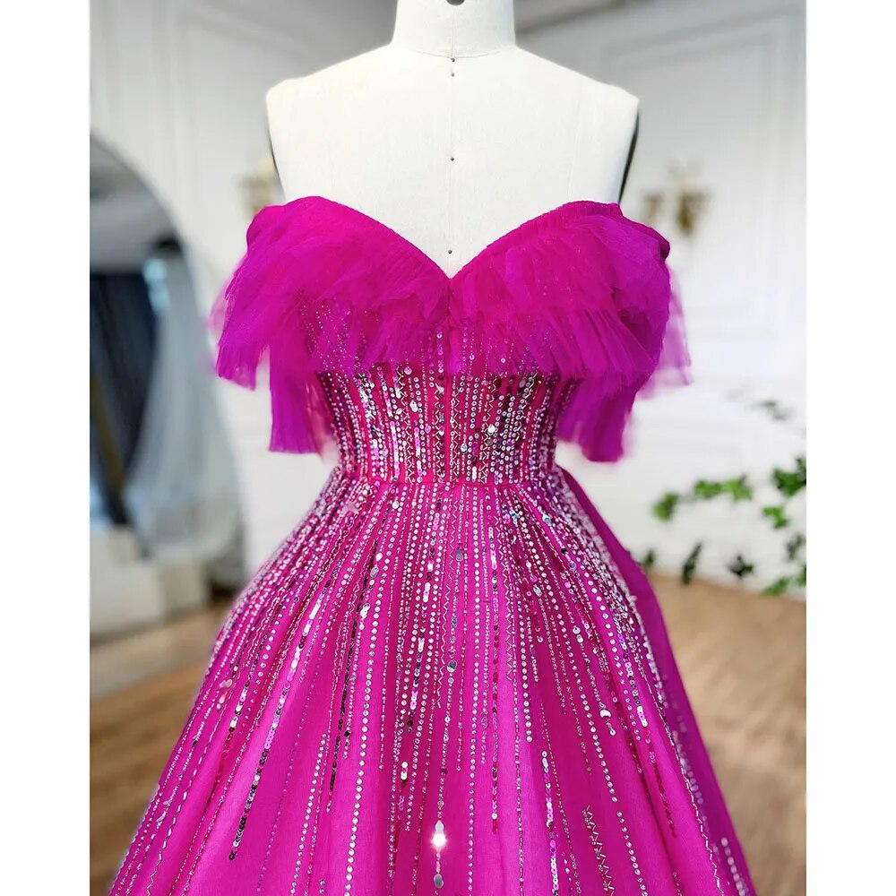 Luxus Dubai Ballkleid Fuchsia Abendkleid für Frauen Hochzeit LA72162