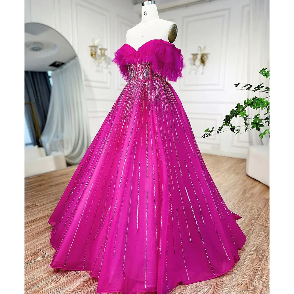 Luxus Dubai Ballkleid Fuchsia Abendkleid für Frauen Hochzeit LA72162