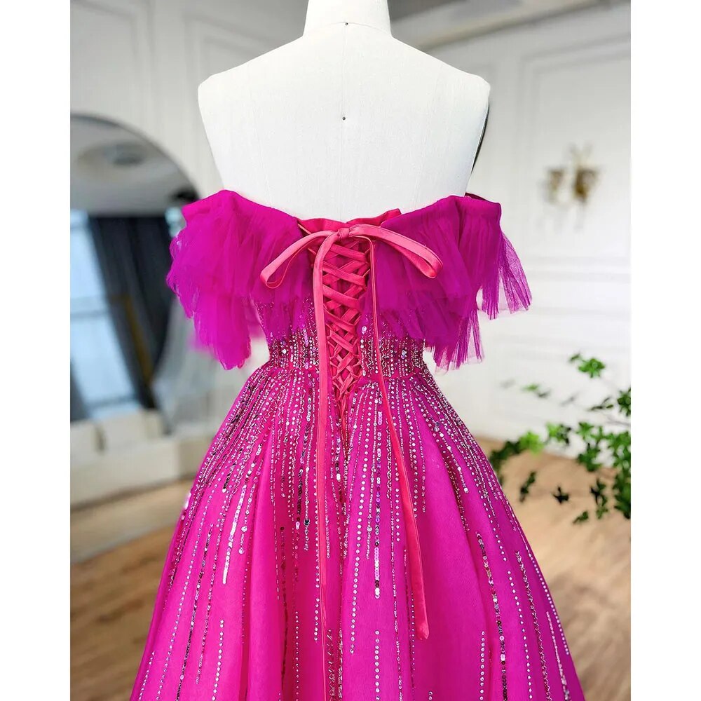 Luxus Dubai Ballkleid Fuchsia Abendkleid für Frauen Hochzeit LA72162