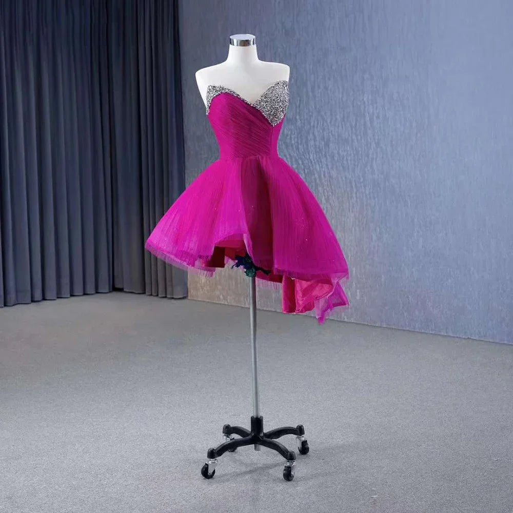 Vestido de novia de lujo fucsia con falda desmontable, encaje y perlas, 2025, alta gama, hecho a medida, HM231068