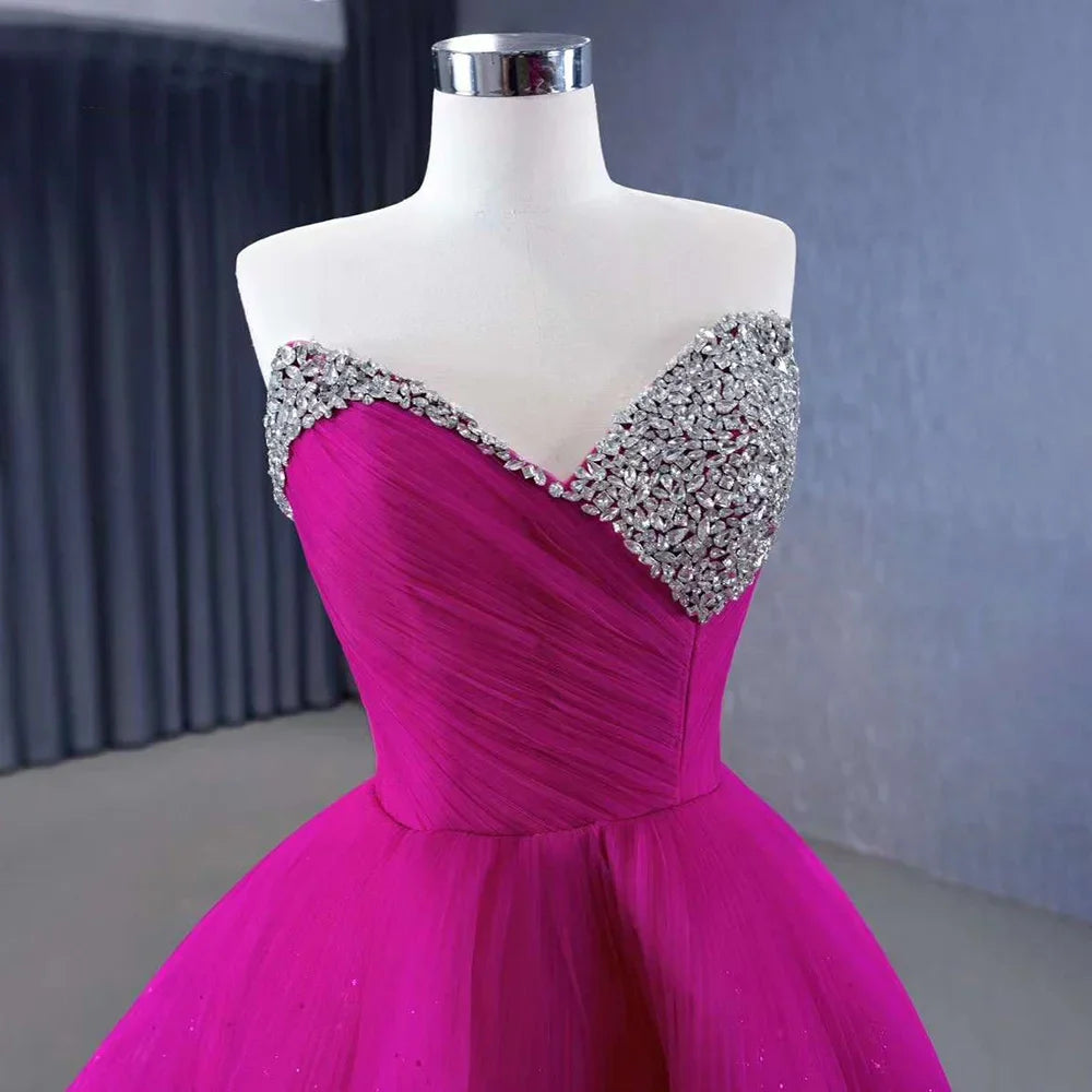 Vestido de novia de lujo fucsia con falda desmontable, encaje y perlas, 2025, alta gama, hecho a medida, HM231068