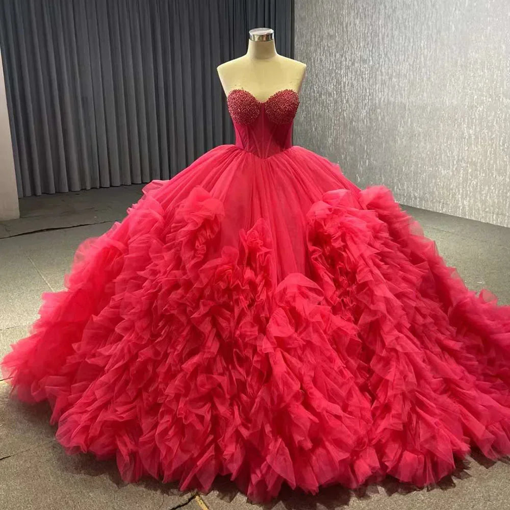 Vestido de novia elegante fucsia con escote barco, encaje, perlas y cuentas, de lujo, 2025, alta gama, hecho a medida, HM231108